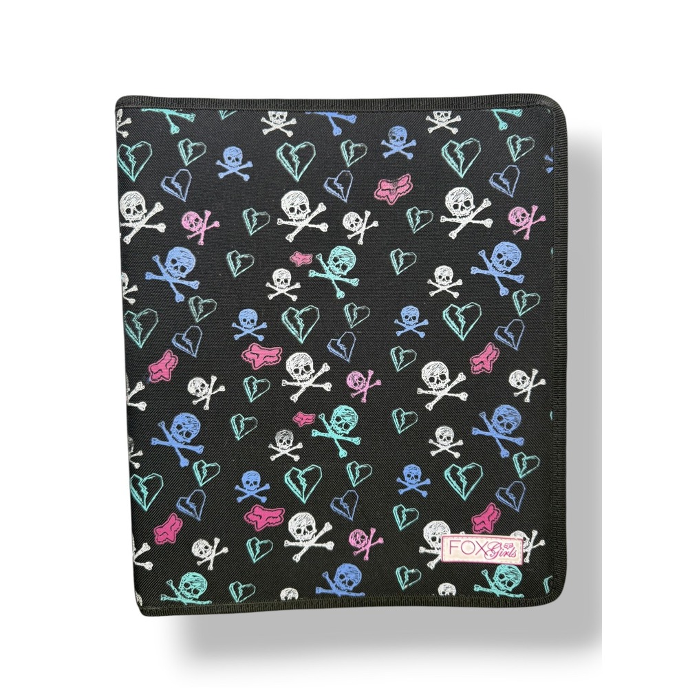 Vintage FOX Racing Girls Zippered 2" Binder Hearts & Skulls Y2K